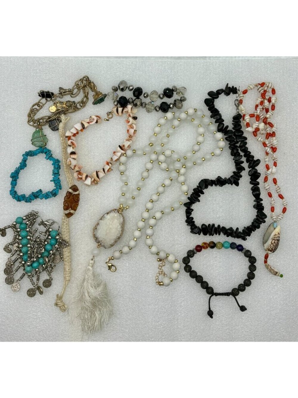 Vintage Gemstone Crystal Glass Shell Jewelry Lot-6